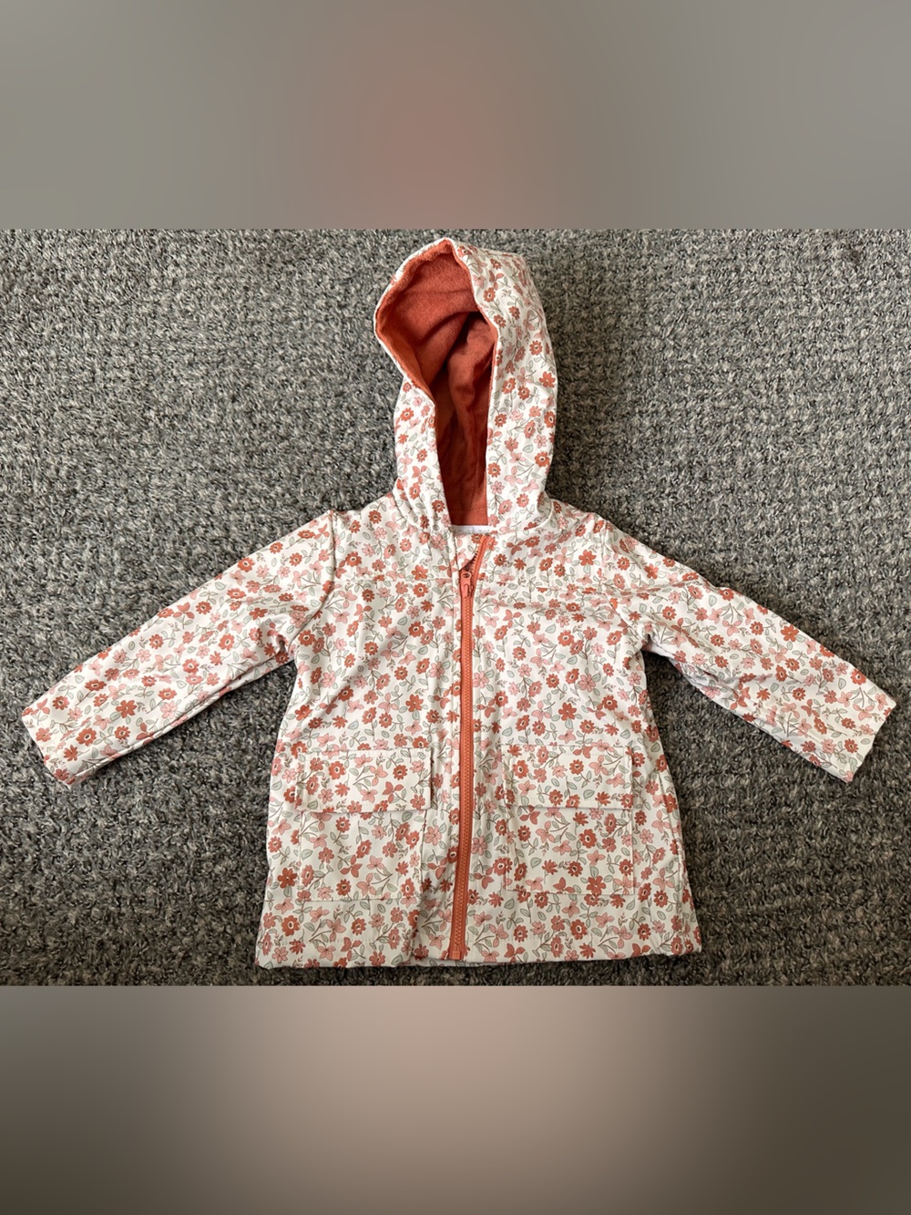 12M Rachel Zoe Girls Floral Raincoat in Orange and Cream